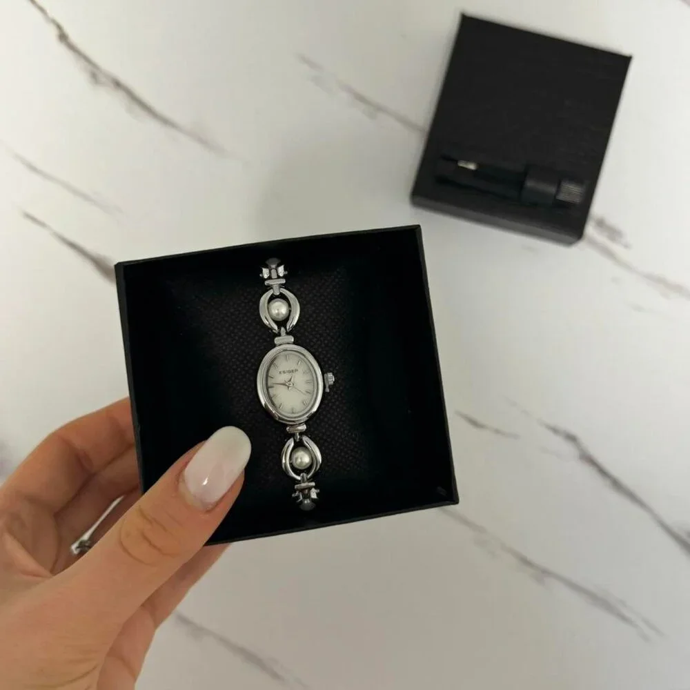 Sku:0170 Retro silver mini watch bracelet with white pearls + in a gift‎ box
